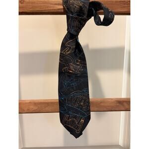 Vintage Ralph Marlin Men's Tie Star Trek Enterprise & Space Station 100% Silk